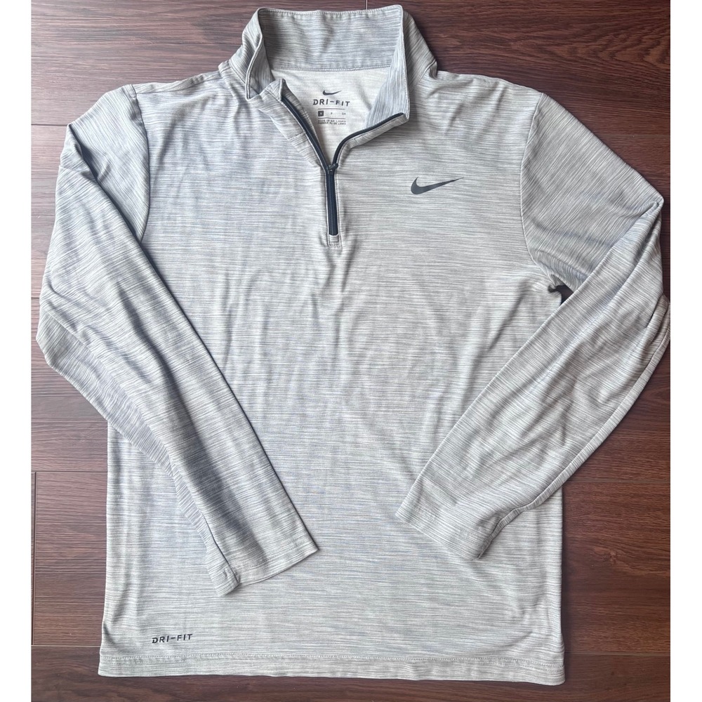 Nike Dri-FIT Mens Quarter Zip Pullover Grey Space Dye Heather Active Top Small